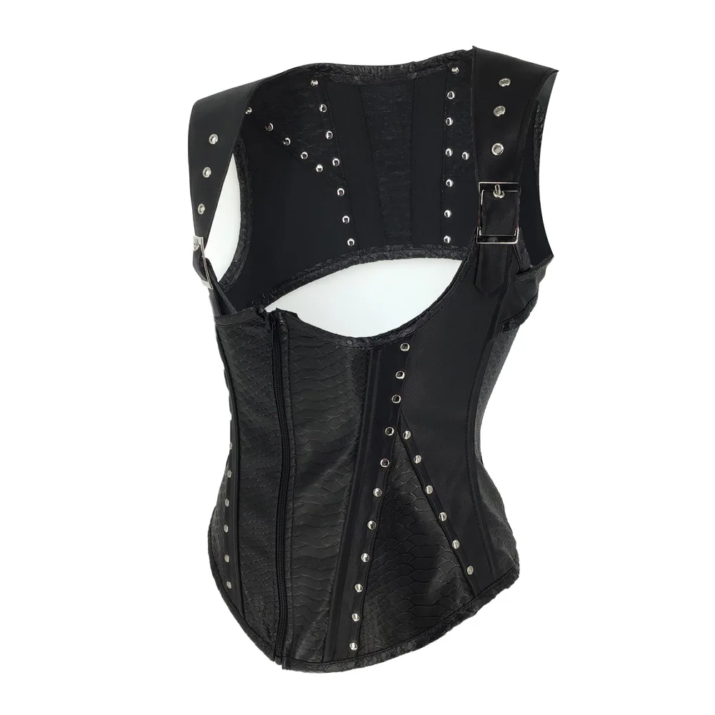 Fashion New Leather Lady Zip-up Steampunk Buckles Rivet Corset Rock Outfit Top