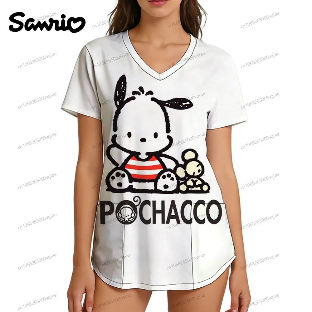 

Nurse Uniform V Neck T Shirt Trend Women's T-shirt 3D Print Pochacco Pocket 2026 New Summer Y2k Clothes Kawaii Fashion S-2XL