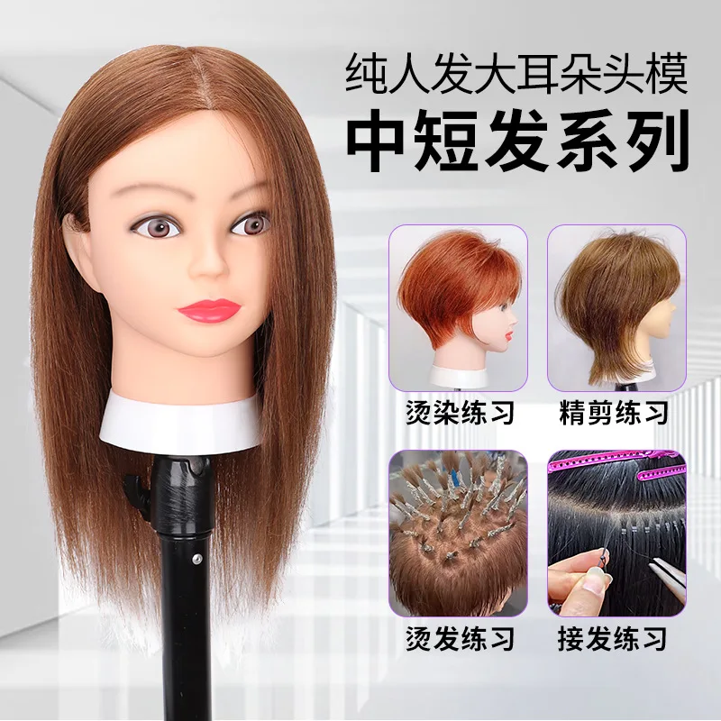 Manufacturers Wholesale Full Real Hair Dummy Head Model Head Model Apprentice Real Hair Can Be Permed, Dyed, and Blown