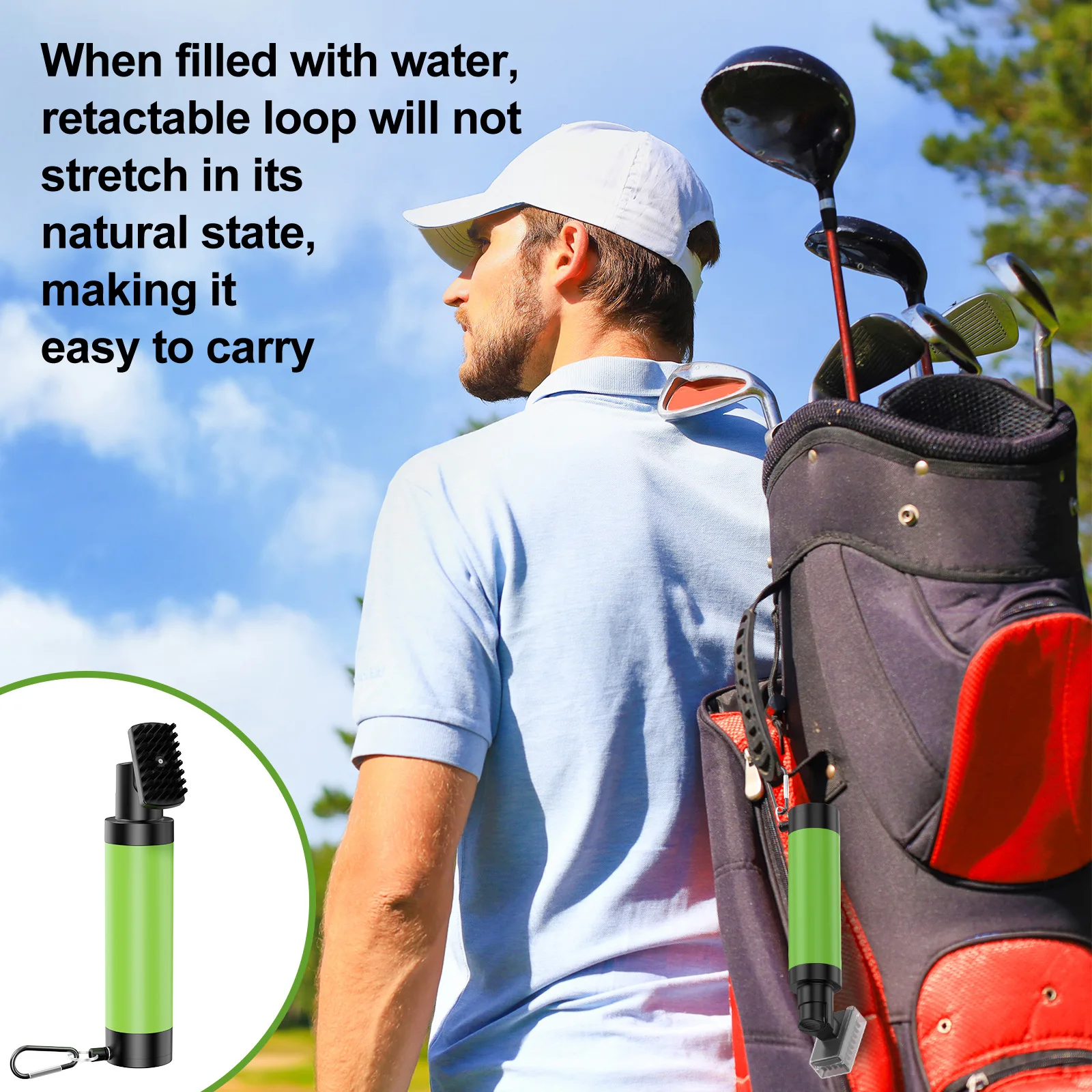 Splash Golf Water Brush - Retractable Brush with Nylon-Bristles Head - Wide Cleaning Coverage - Anti-Leak Reservoir Tube