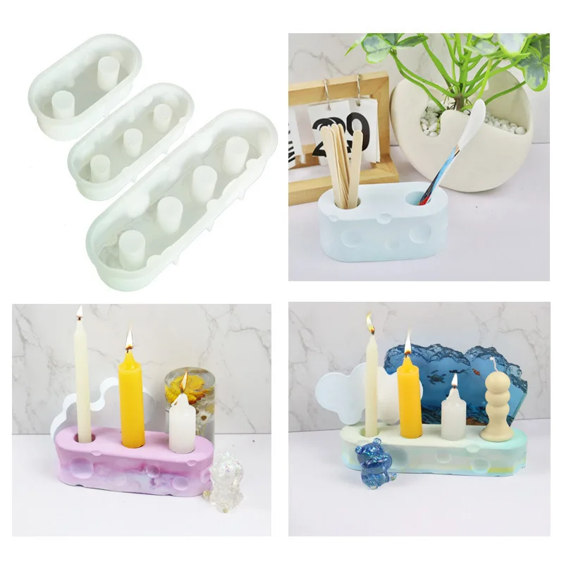 Cheese Toothbrush Holder Concrete Clay Molds DIY Handmade Candlestick Gypsum Plaster Mould Oval Bathroom Storage Resin Mold