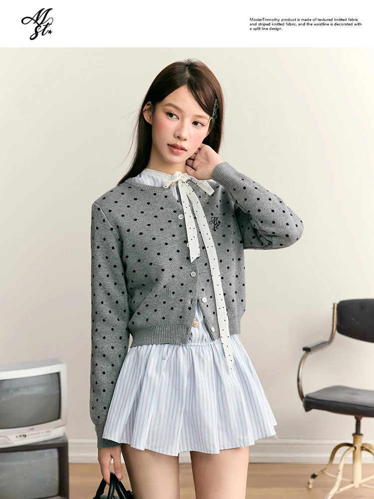 

Оригинальный вязаный свитер Moster Timnothy с круглым вырезом и принтом в горошек, женская верхняя одежда, универсальный топ для повседневной носки, Sle Sli...