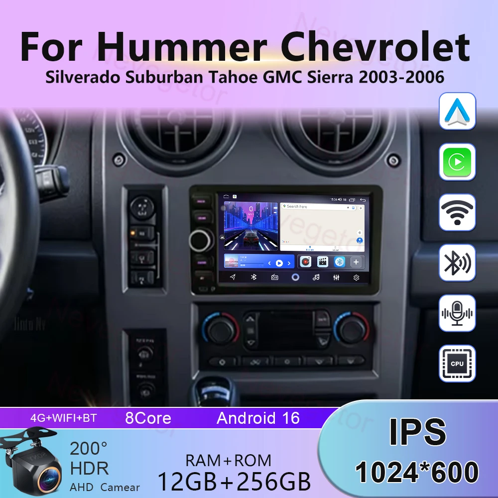 For Hummer Chevrolet Silverado Suburban Tahoe GMC Sierra 2003-2006 Android 15 Car Radio Multimedia Stereo Video Player 2K WIFI