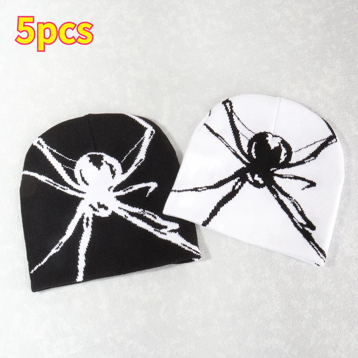 5Pcs New Autumn and Winter Big Spider Wool Hat Cross-border Spider Web Warm Men's and Women's Outdoor Cold Hat Knitted Hat