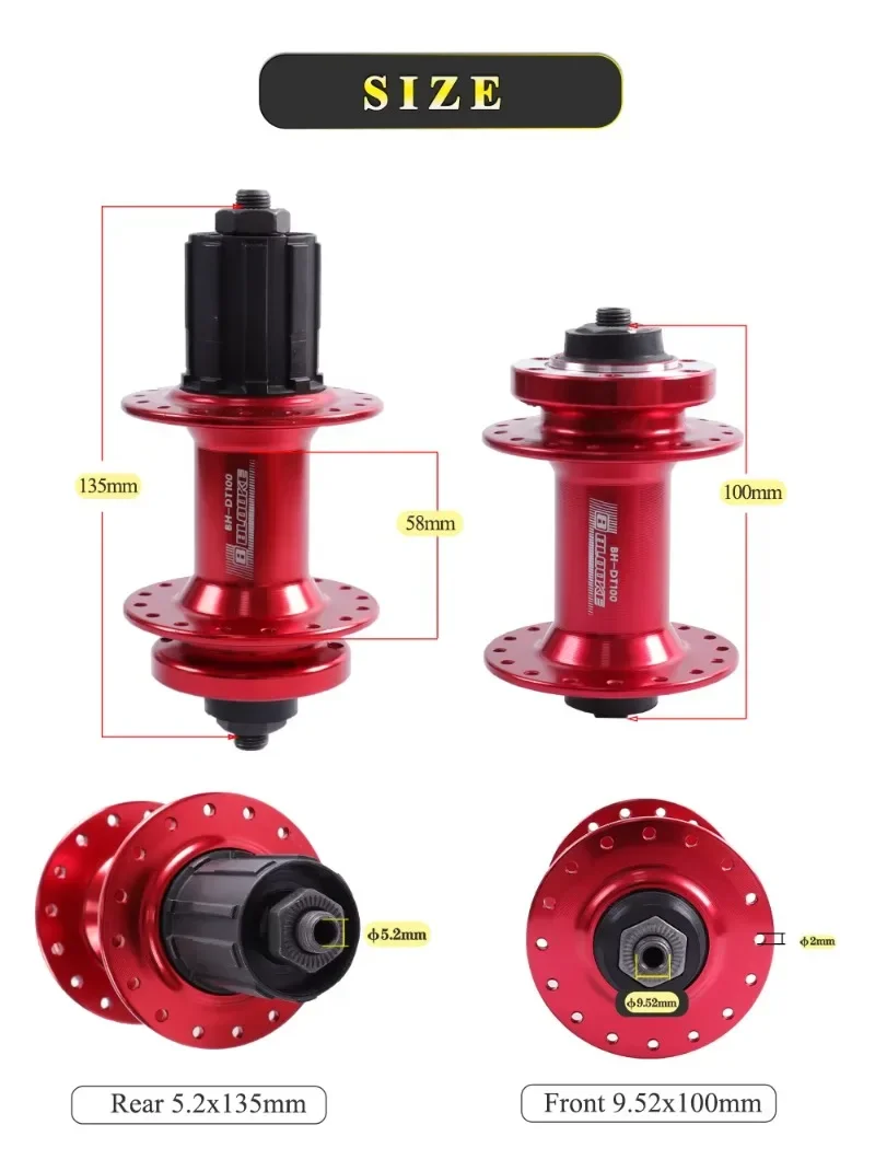 BLOOKE DT100 Bicycle Ball Hub Disc Brake Front and Rear MTB Bike Bushing Quick Release Sleeve Cube 32 36 Hole 10 Speed