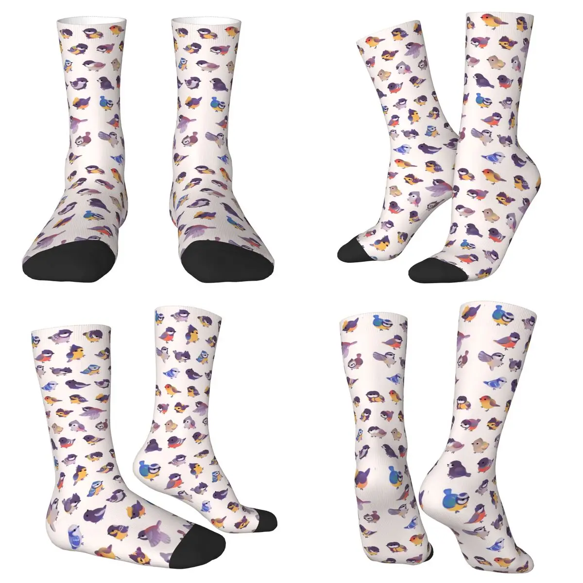 All Seasons Crew Stockings Bird Illustration Pattern Socks Fashion Long Socks for Men Women Valentine's Day Gifts