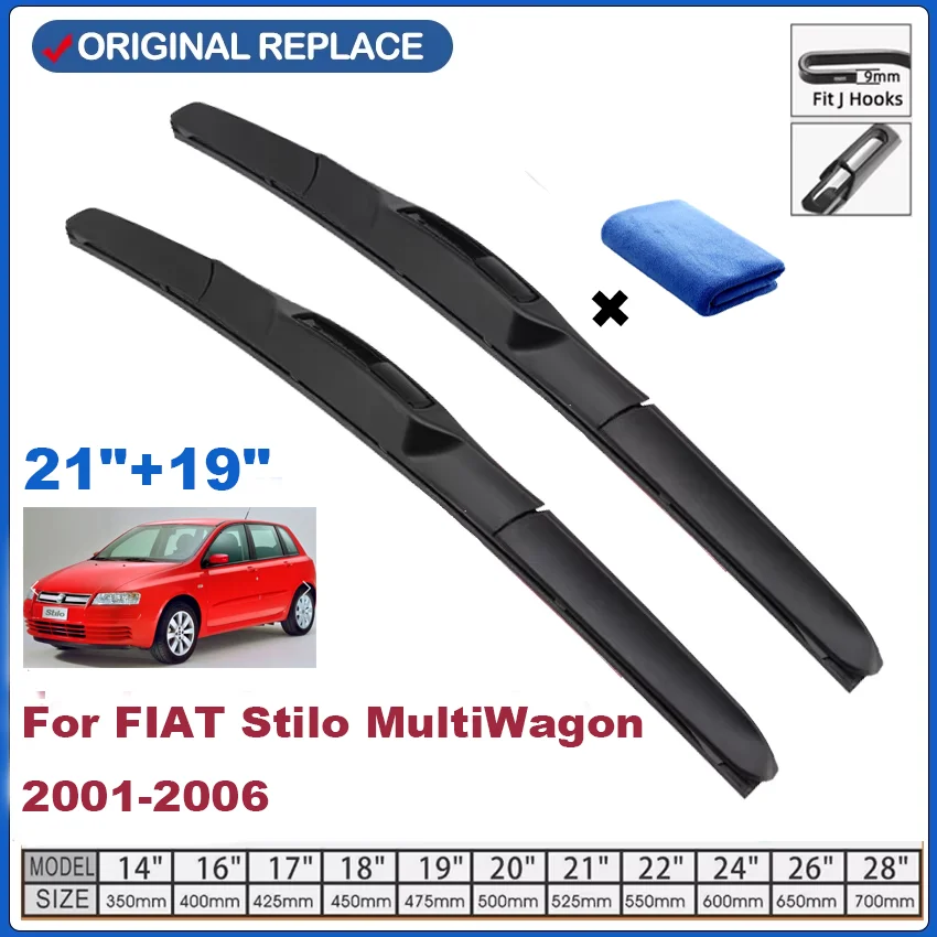 

Щетки стеклоочистителя для FIAT Stilo MultiWagon 2001-2006, 21 + 19 дюймов, Аксессуары для автомобилей, чистые щетки стеклоочистителя, стеклоочистители, U-образные J-образные крючки