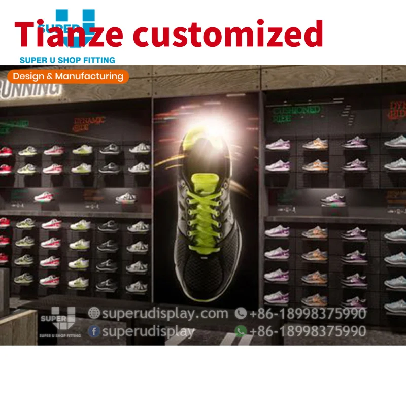 (customized)Small Sports Store Layouts Design Shoes Display ShelfStanding Sport Shoes Display Wall Shelf