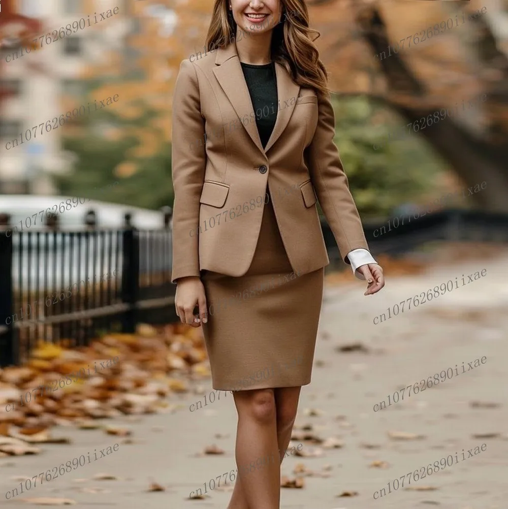 

Brown Blazer And Skirt Women Suits Lady Formal Occasions Business Tuxedos Mother Wedding Party Ladies 2 Piece Set Jacket Skirt