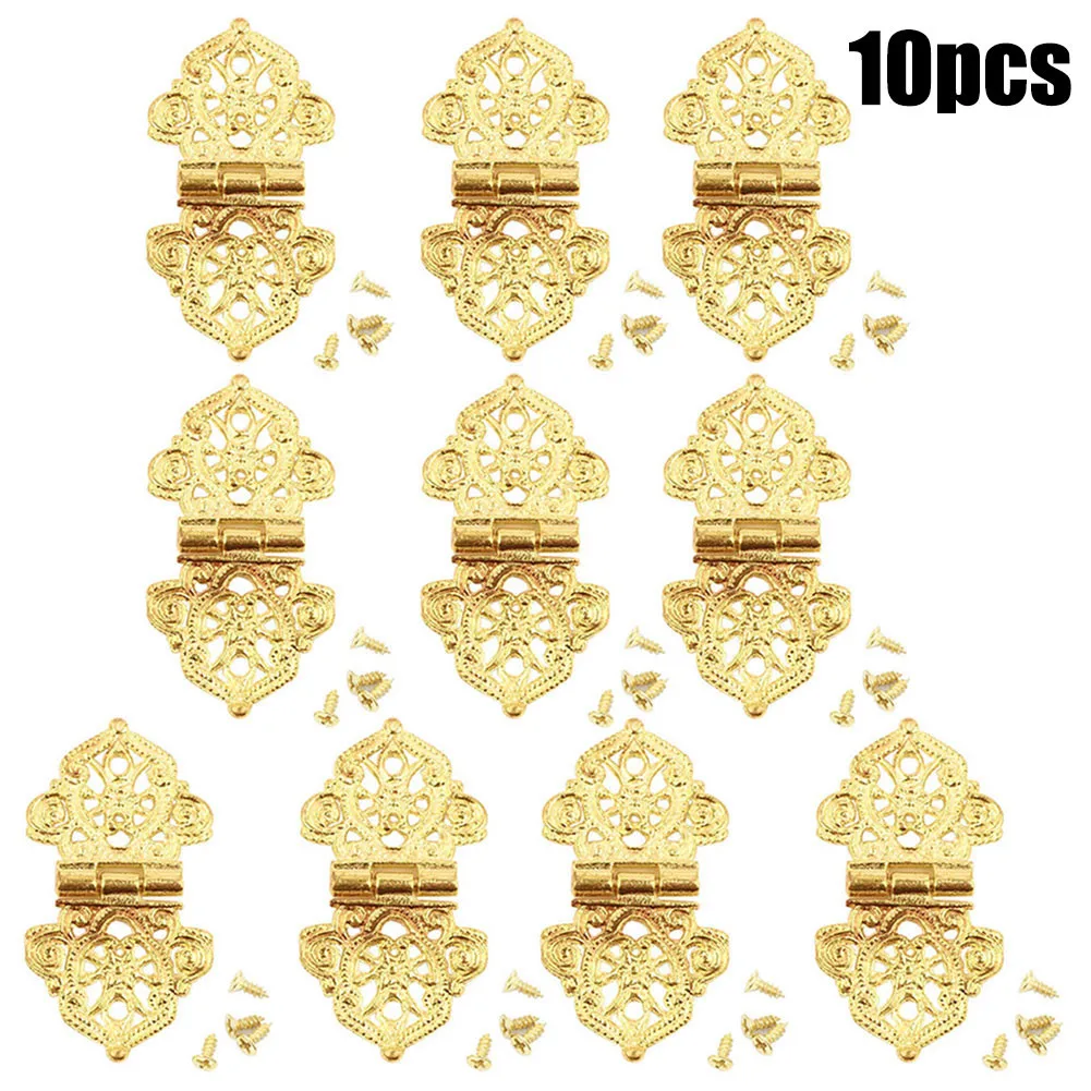 

53x28mm Hinges Zinc Alloy 10Pcs Gold Hardware Hinges 53*28mm Wood 2.09*1.10inch Antique Antique Bronze Decorative