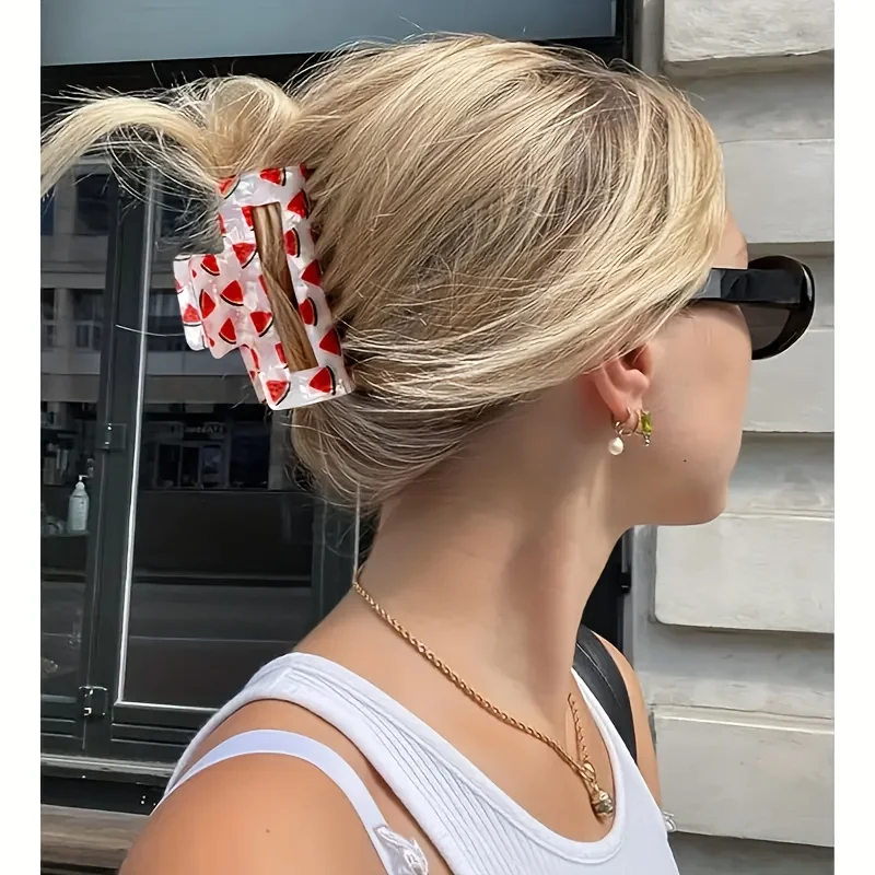 Acetate Elegant Hollow Hair Clip Women Cute Fruit Design Anti-Slip Rectangular Claw Clip Smooth Texture Hairpin Hair Accessories