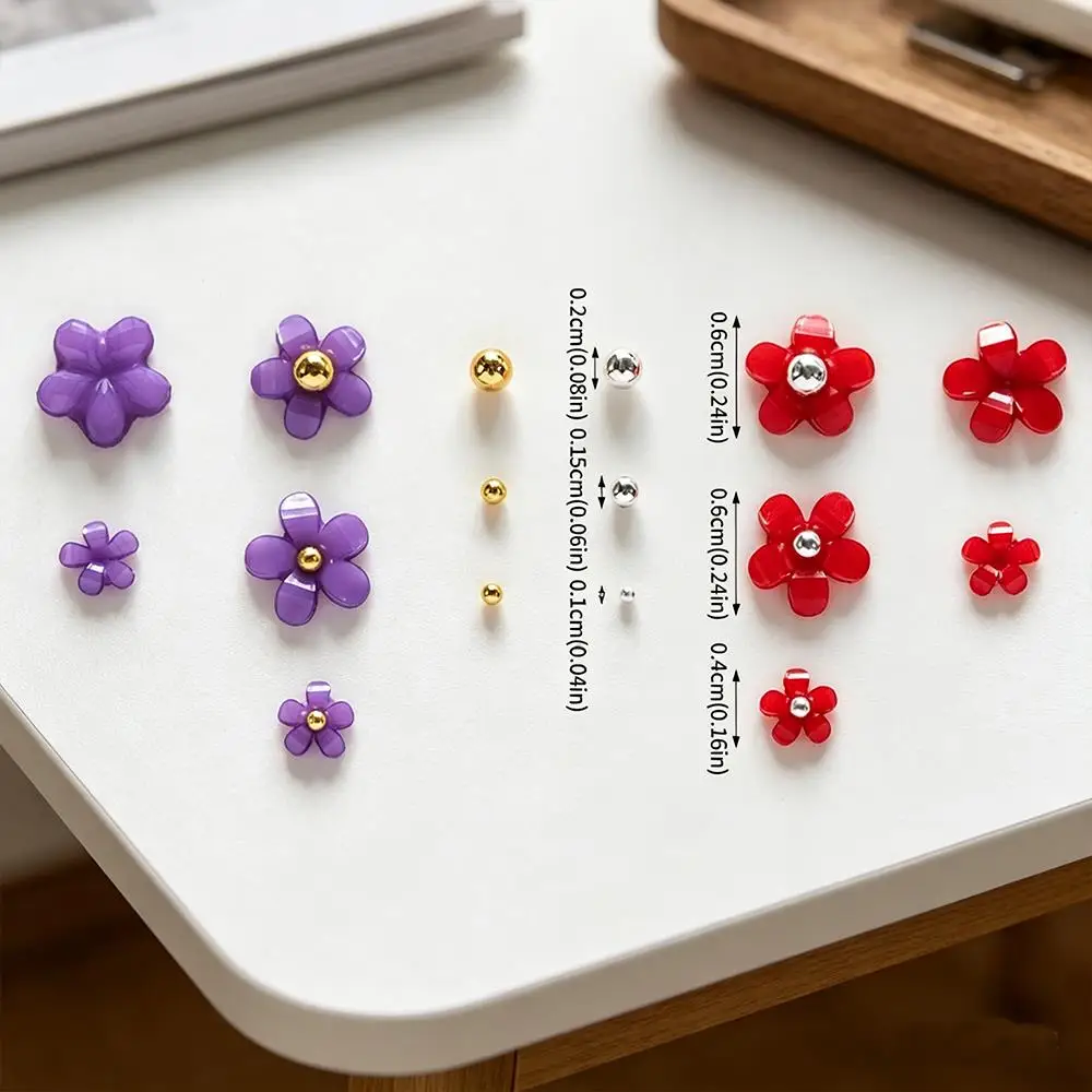 12Grids 3D Five-Petals Flower Nail Charms with Gold Silver Caviar Beads Acrylic Flowers Nails Decorations Floral Manicure Parts image 4