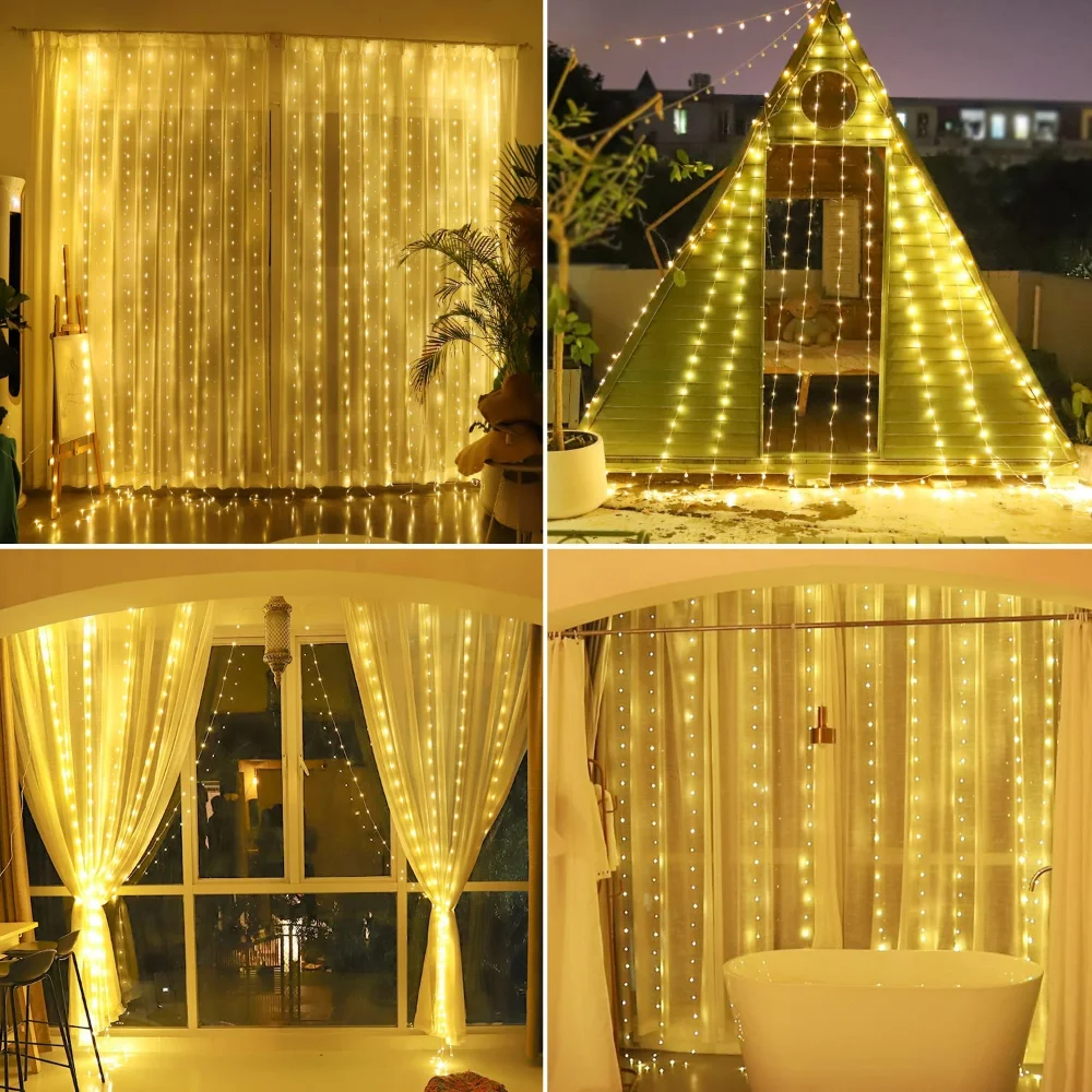 LED Copper Wire Curtain Lights USB Power Fairy Remote Garland Led Lights Christmas Decoration Garland Window Lighting Strings