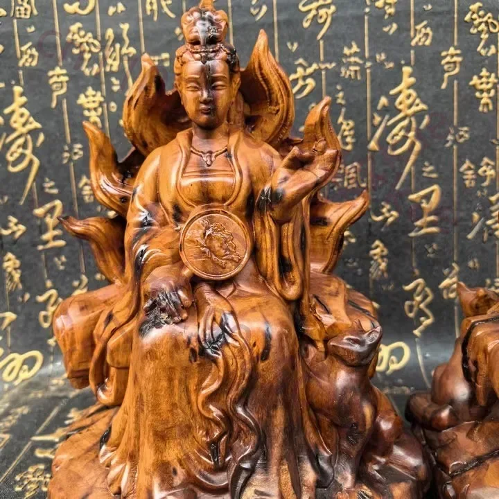 Lightning strike jujube wood, Nine Tailed Goddess statue - White Fox Phoenix Nine Green Hill Goddess ornament