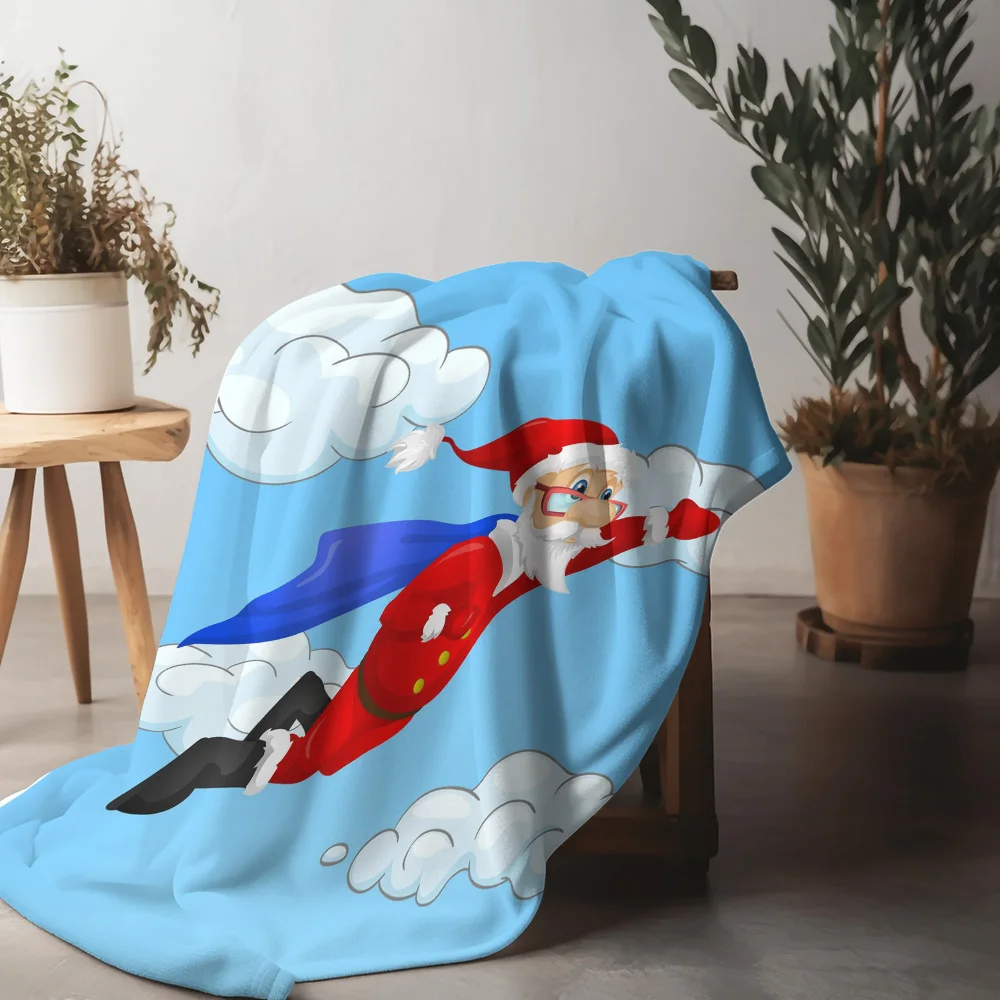 TU Festive Santa Claus Throw Blanket Cozy Christmas Decor Holiday Gift Reversible Fleece Warm Soft Bedspread Home Decor