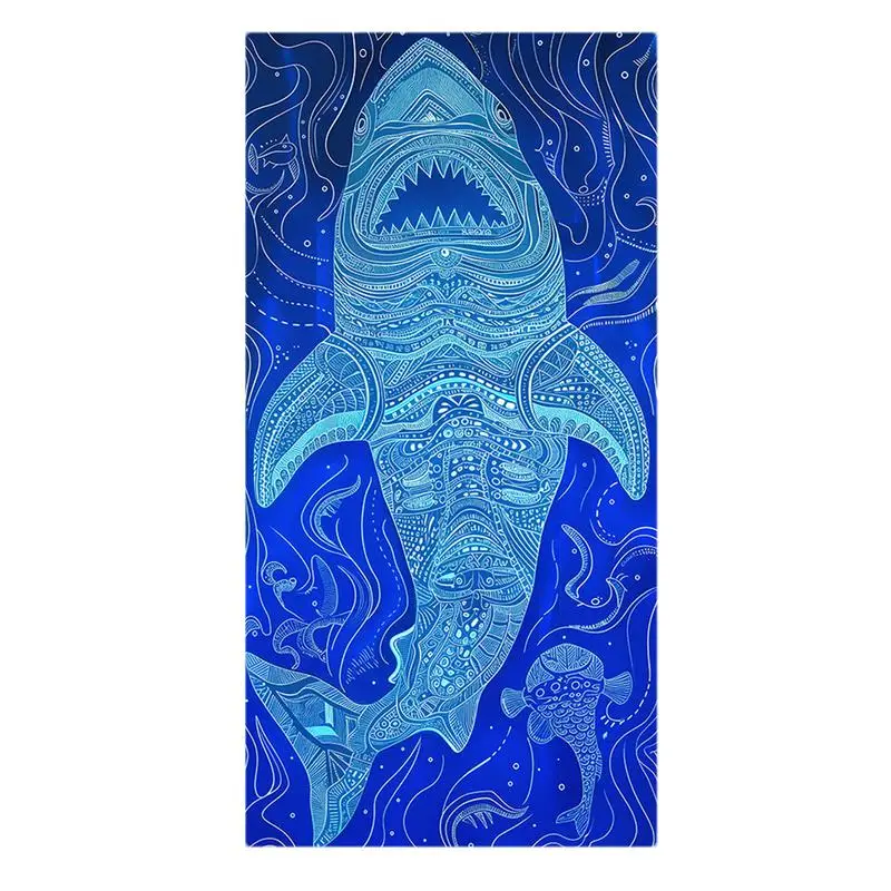 

Beach Towel Backpack Microfiber Camping Towel Backpack Beach Bags 2-in-1 Sandproof Shark Print Towel That Folds Into A Bag For