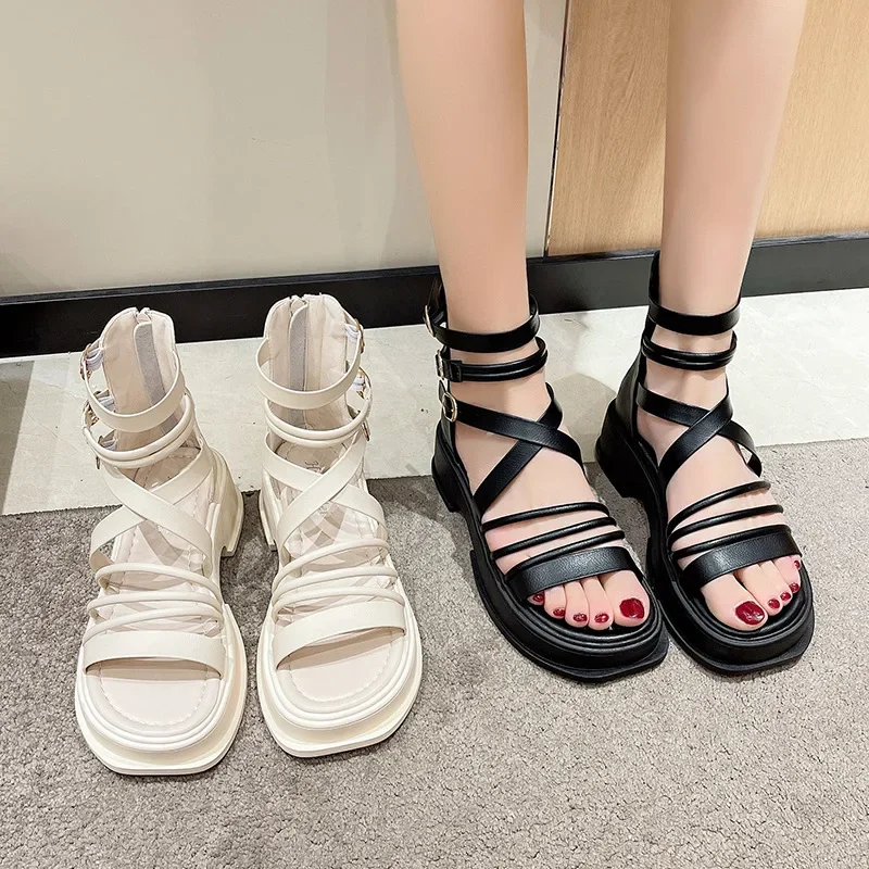 

Hot Seller Thick-soled Roman Sandal Women 2025 Summer New European and American Fashion with The Back Zipper Beach Sandals Women