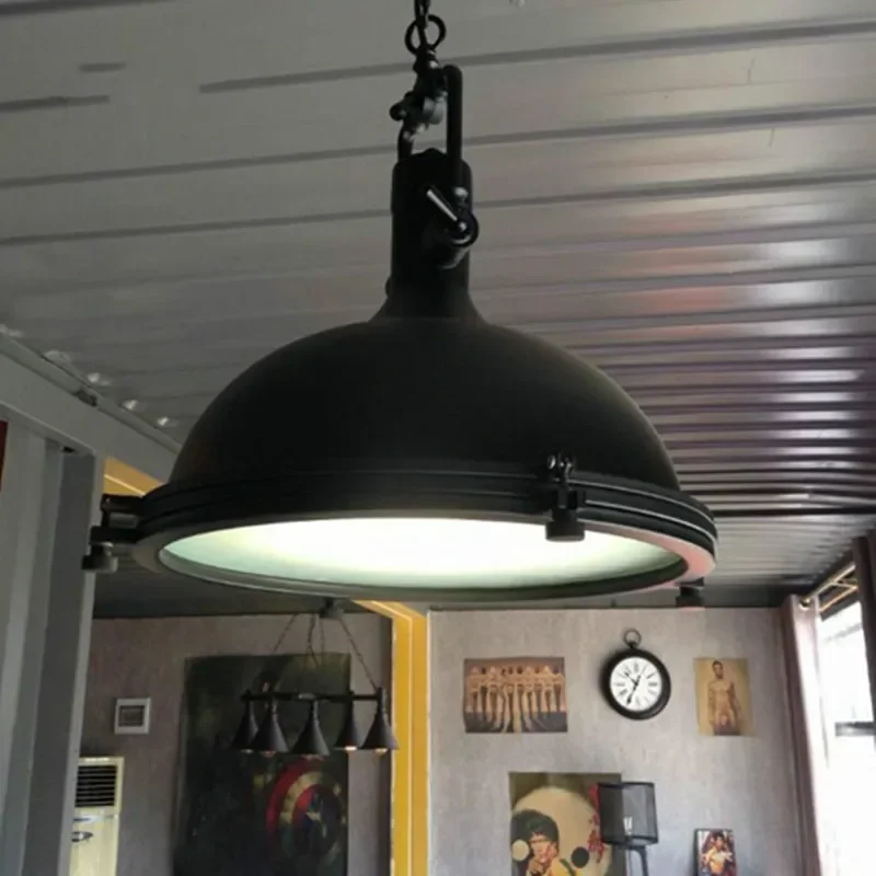 iron black American industrial attic restaurant retro chandelier blue pulley  family led lighting
