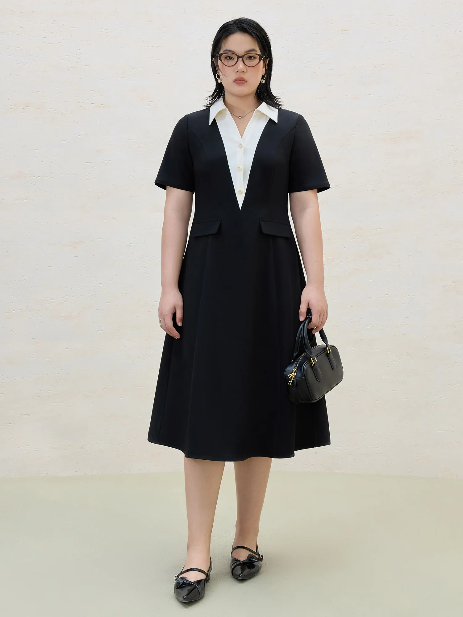 DUSHU, vestido largo de verano para mujer, estilo informal, falso, de dos piezas, vestido X-LINE de retazos para mujer, vestido con cuello tipo Polo para mujer 25DS82123