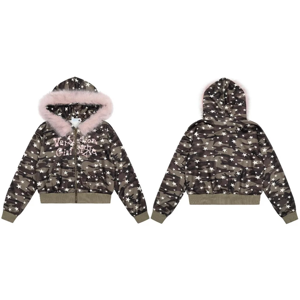 Männer Zip Up Hoodie High Street Camo Print Übergroße Fleece Sherpa Gefüttert Herbst Winter Casual Streetwear Vintage Ins Stil