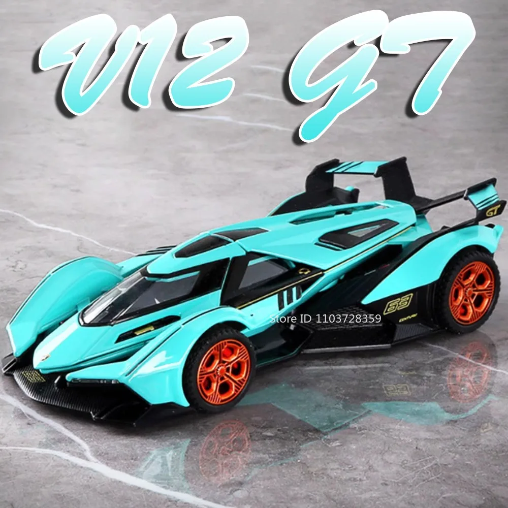 

1:32 V12 GT REVUELTO Toy Model Sports Cars Alloy Diecast Miniature Supercars Sound Light Doors Opened Pull Back for Child Gifts