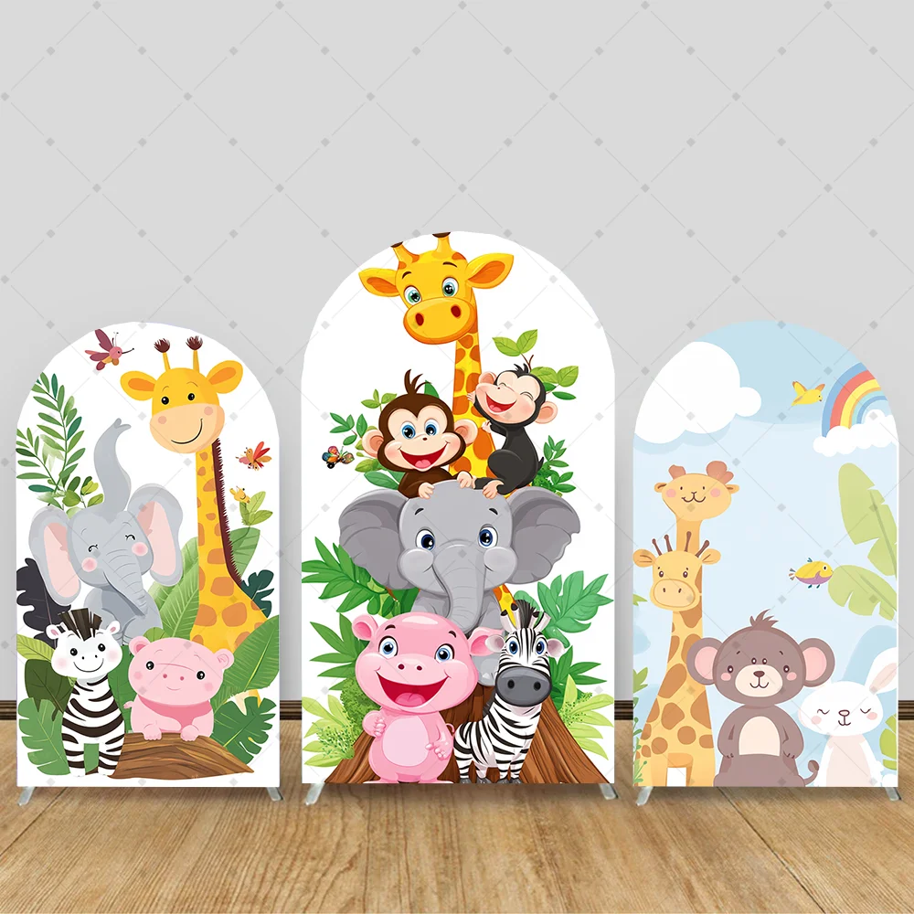 

Custom 2-Sided Safari Jungle Animal Lion Giraffe Chiara Arch Backdrop Cover Kids Birthday Party Baby Shower Decor Background