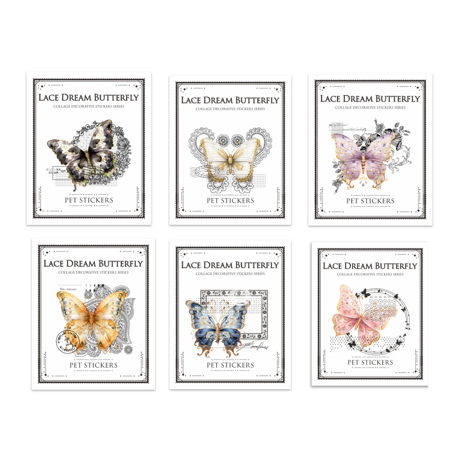 20pcs/lot Kawaii Stationery Stickers Lace Dream Butterfly DIY Junk Journal Paper Planner Decorative stickers