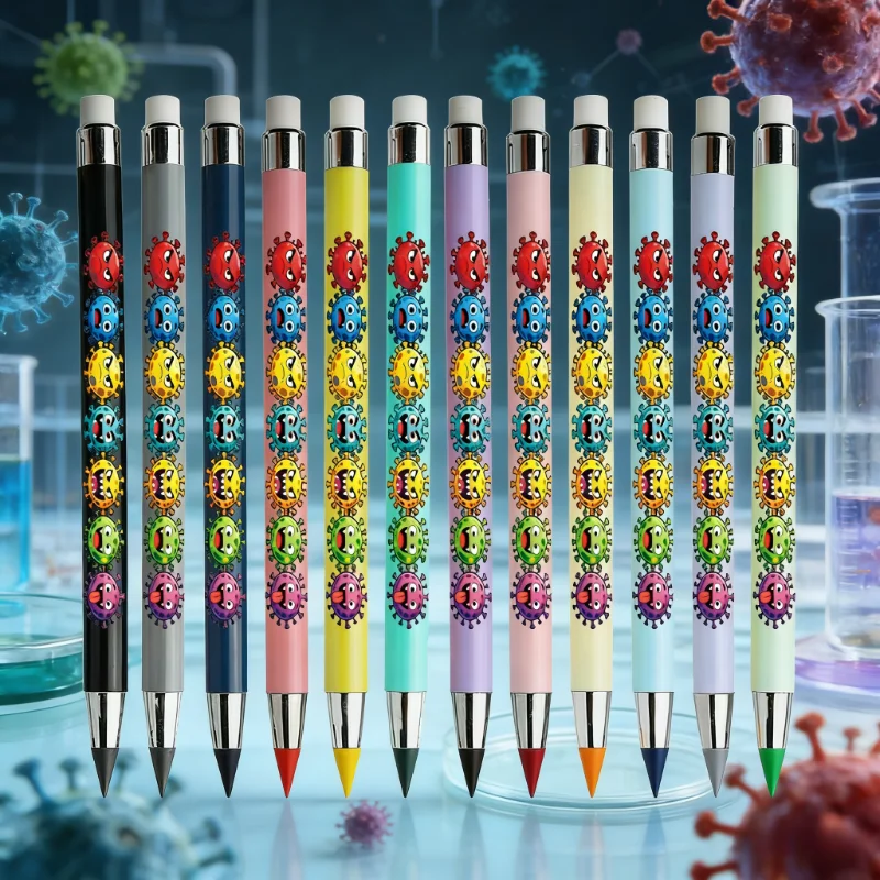 

12/24PCS Creative Virus Series Eternal Pencil Virus Elimination Theme Color Eternal Pen No Sharpening Pencil