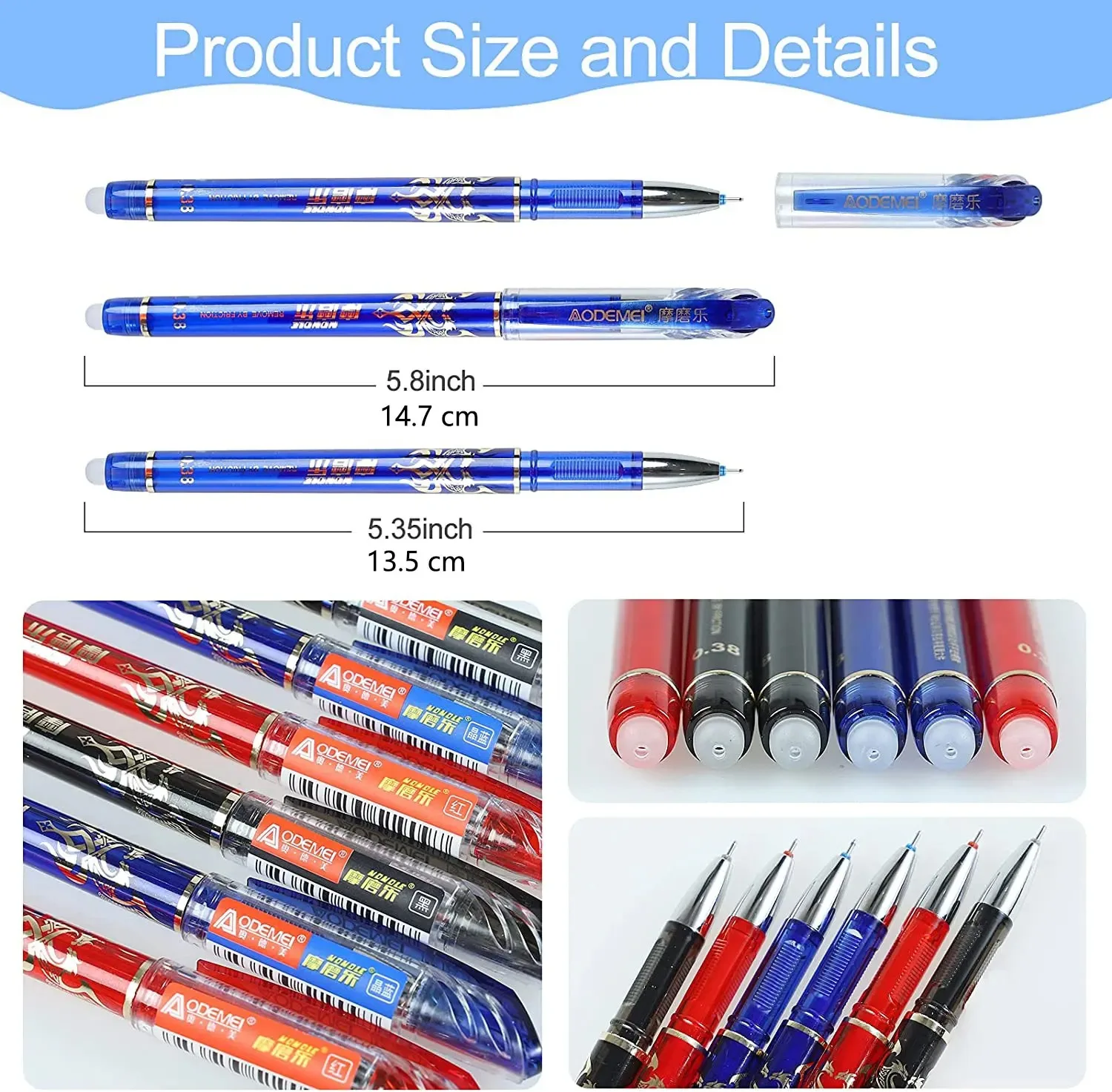 26Pcs/Set Erasable Pen Gel Pens 0.5mm Blue/Black ink Refills Rod Washable Handle School Writing Office Kawaii School Supplies