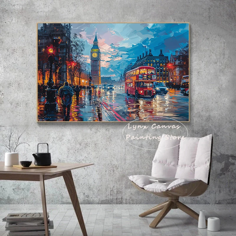 Autumn Watercolor Ink London Big Ben Poster New York City Paris Eiffel Tower Canvas Painting Print for Living Room Home Decor