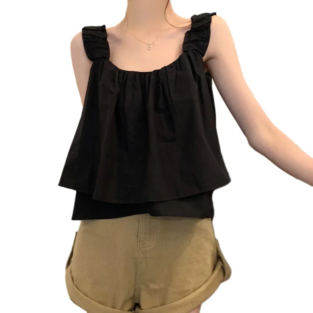 Tube Top Ruffles Tank Top Women Sweet Pleated Fashion Blouse Casual Loose Pretty Style Female Sexy Summer Sleeveless Tees