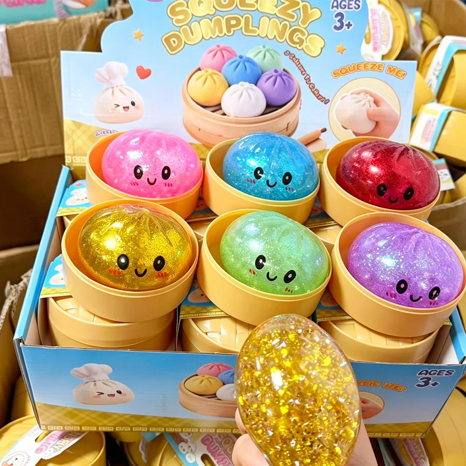 Dumpling Squishy Mystery Box: Glitzer-Gluten-Wrapper mit Dampfgarer, Stressabbau-Spielzeug, Verrückt-Spaß Mini Bao Bun Überraschungs-Squishies