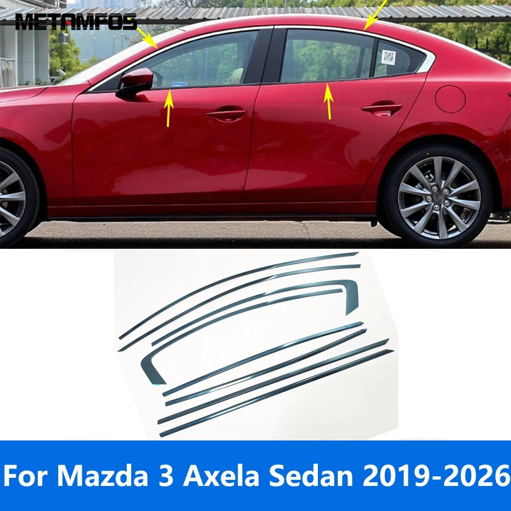

Accessories For Mazda 3 M3 Axela Sedan 2019-2024 2025 2026 Stainless Upper+Lower Window Sill Window Frame Cover Trim Car Styling