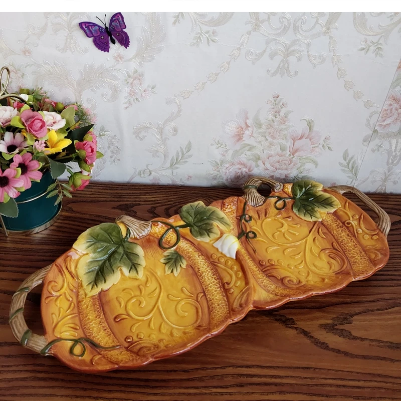 European ceramic hand-painted underglaze color pumpkin one-piece tray coffee table candy snack fruit home decoration pieces