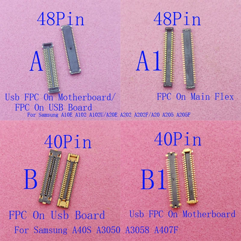 

2-10Pcs FPC Connector Usb Charger Flex Plug Lcd Display For Samsung Galaxy A10E A40S A407 A102 A20E A202F A20 A205 34 40 48 Pin