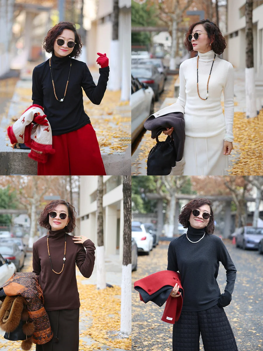 

Warm Fce Knit Sweater with Cowl Ne Elastic Cotton for Women Autumn Winter ential Versatile Comfortable Mid-Century Sle