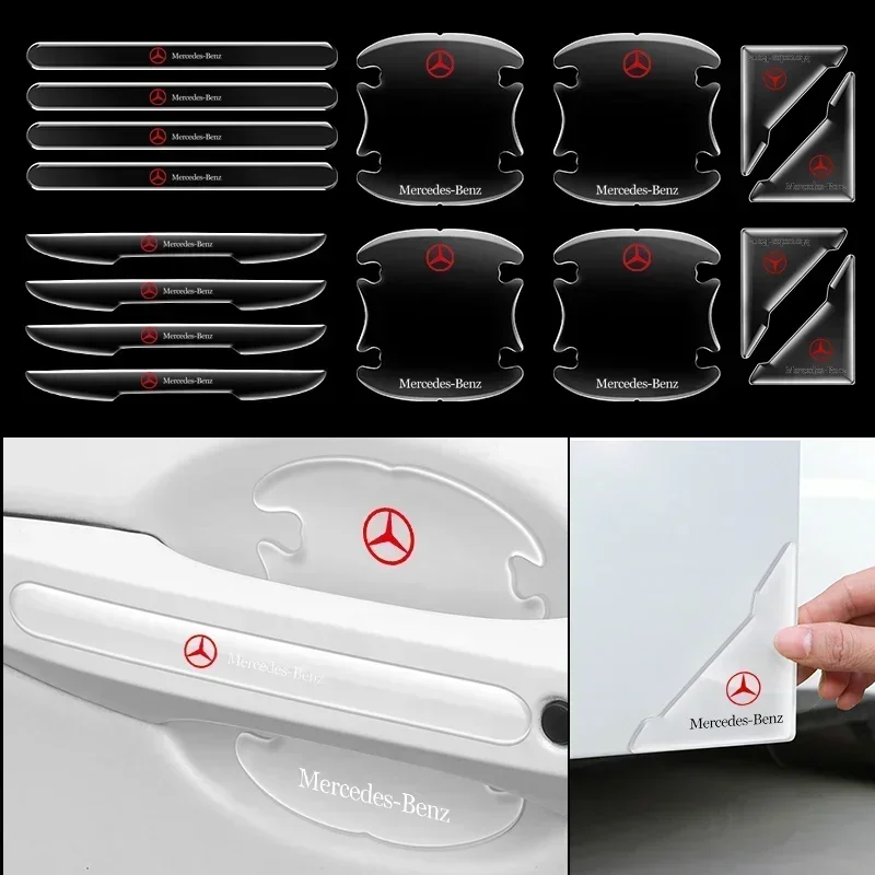 4pcs Transparent Car Door Handle Sticker Decoration Protector Film For Mercedes Benz AMG A B C E S Class GLC GLK GLE GLA CLA GLB