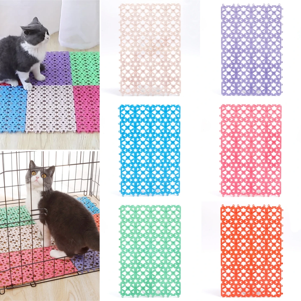 4Pcs Square Splicing Love-Pattern Pet Mat PVC Mesh Cats Dogs Cage Foot Mat Rabbits Hutch Floor Mat Cage Mat Supplies Accessories