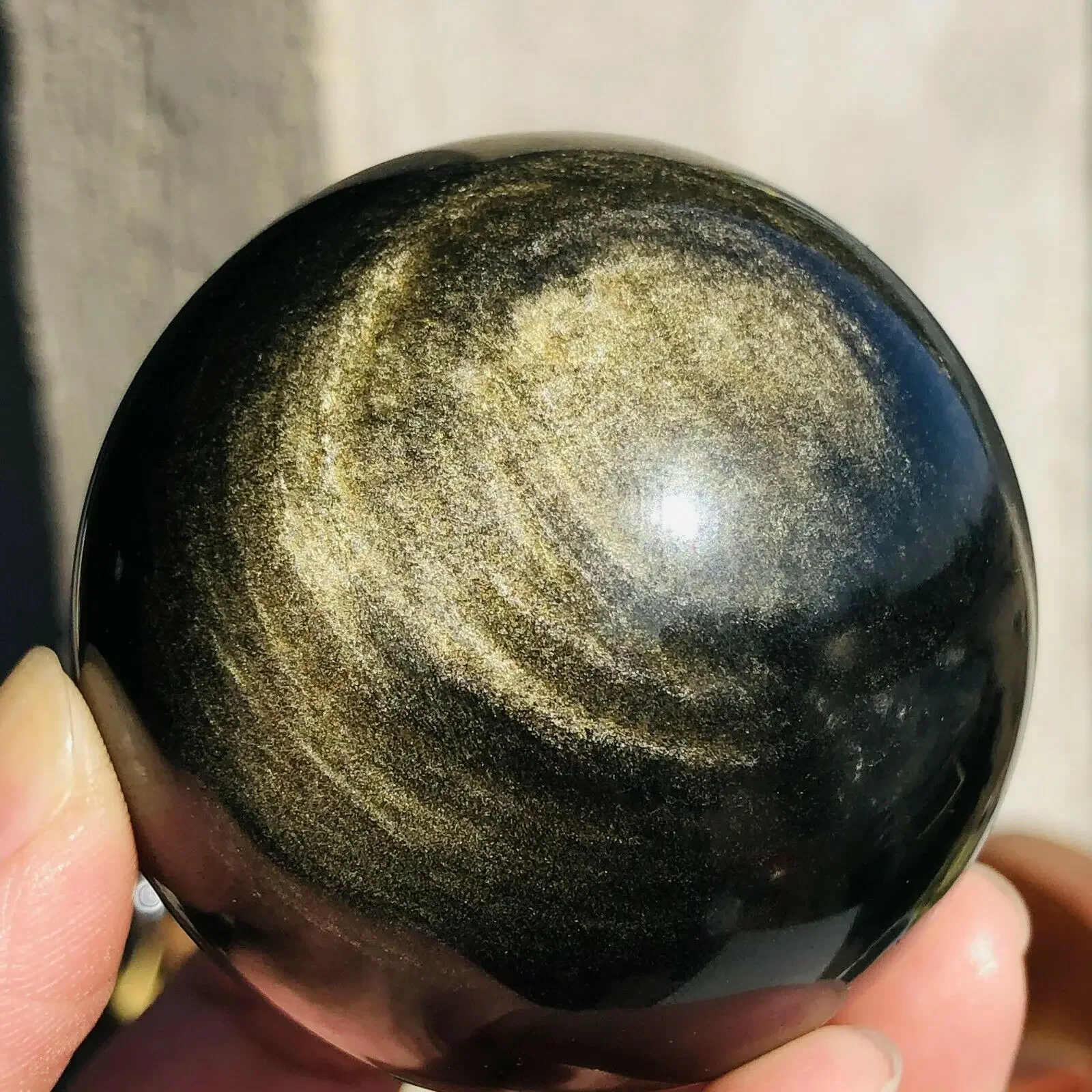 Beautiful Golden Obsidian Sphere Natural Flashy Sparkly Crystal Healing