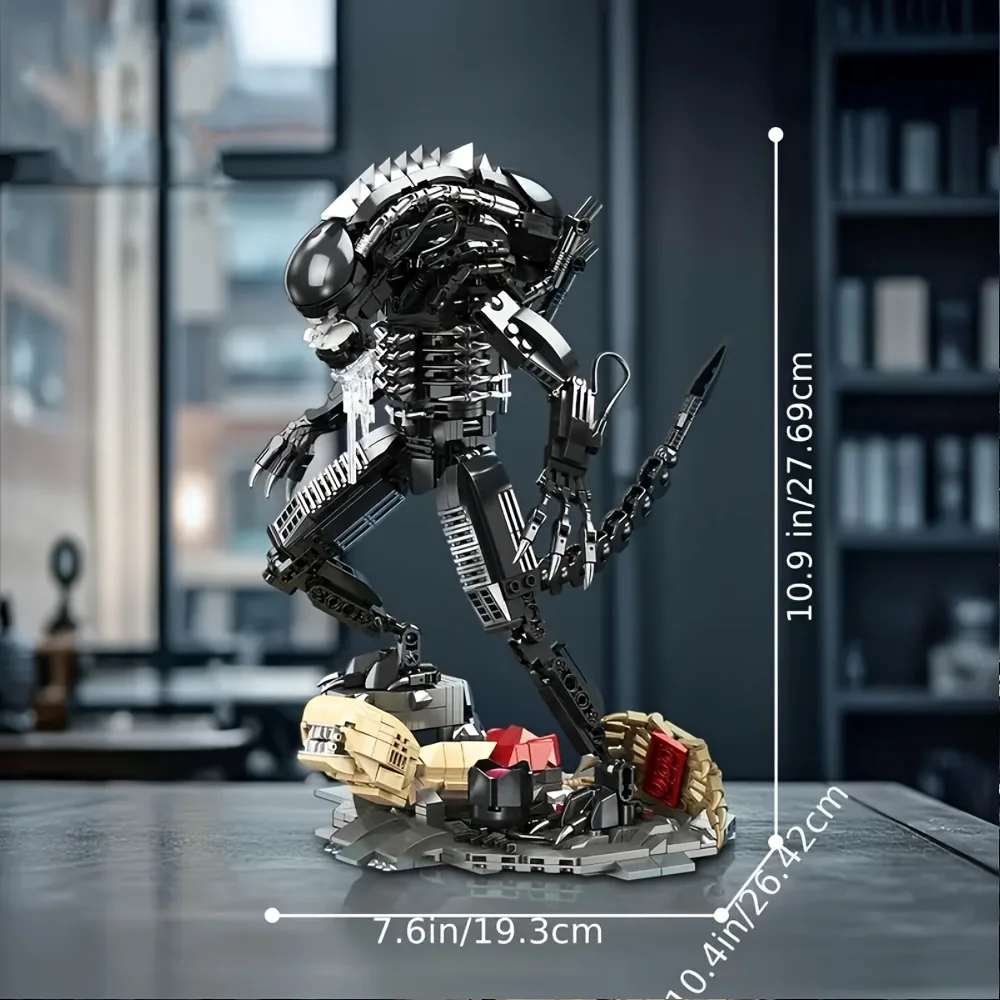 Ship From US Sci-Fi Horror Xenomorph Alien Creature Mecha Building Blocks Kit Movable Monster Figure With Ruins Scene Base Facehugger Bricks Model Collectible Gift For Adult Movie Fans882pcs