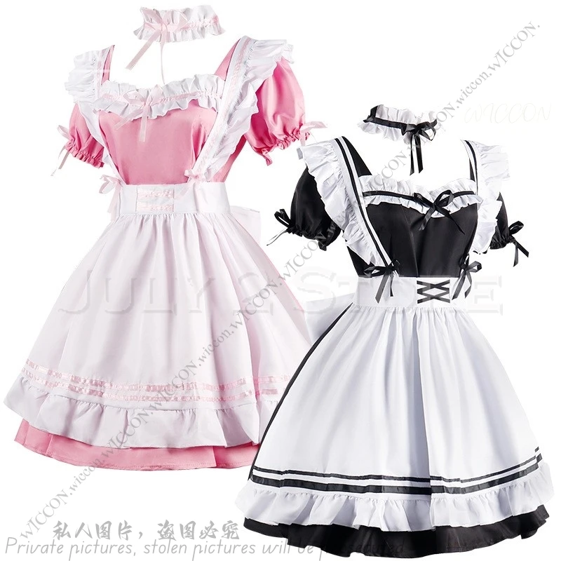 Maid Apron Lolita Halloween Costume Cosplay Black Red Pink Dress S-5XL Lovely Maid Christmas Kawaii Dating Outfit Disguise Woman