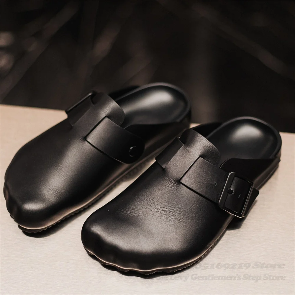 Summer Five Finger Casual Shoes for Men Trendy Styles Slippers Thick Soled Commuting Buckle Strap Slip On Leather Mules