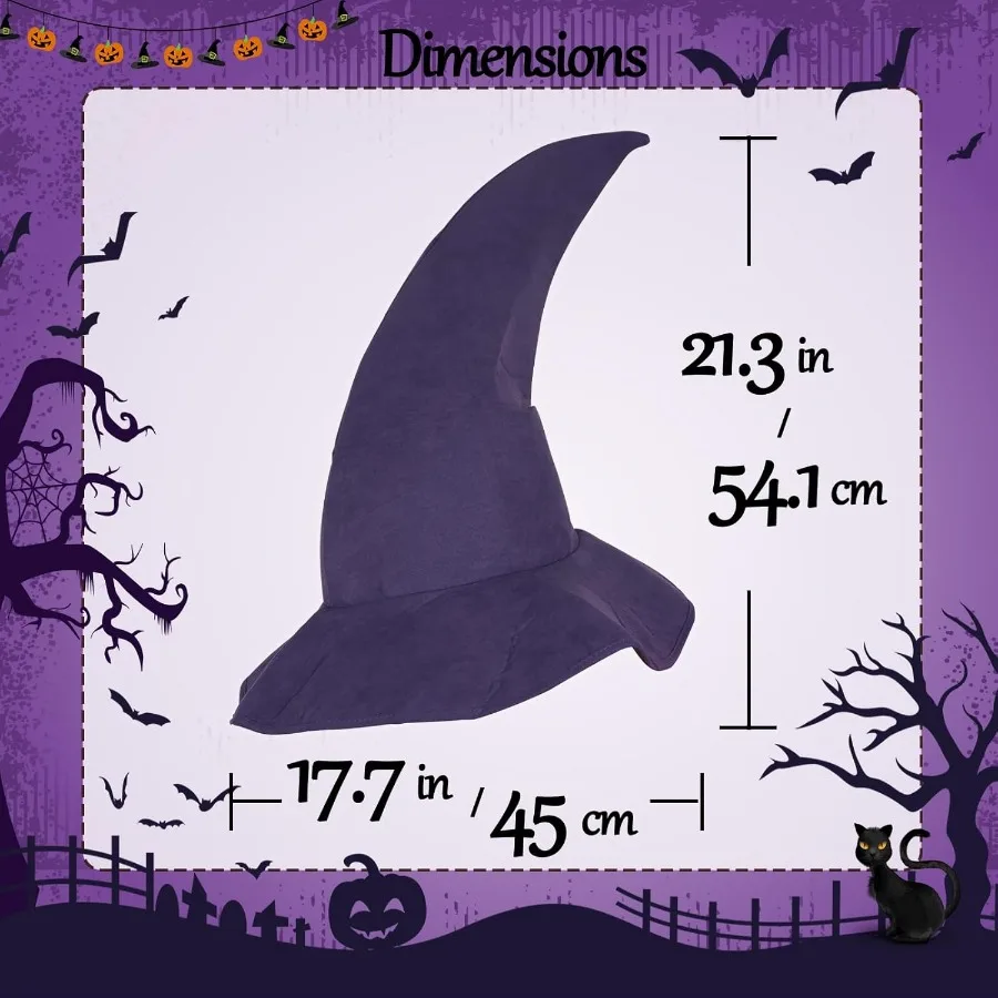 Chapéu de bruxa preto para adultos, chapéu mágico, acessórios de feiticeiro, perfeito para festas de fantasia de halloween, eventos de cosplay e o