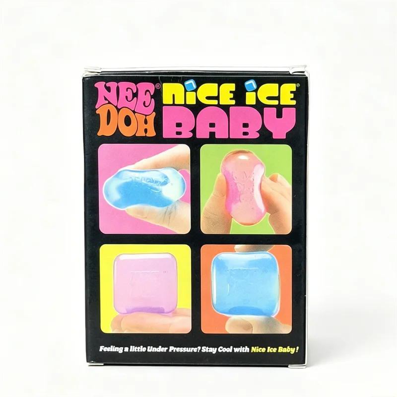 Needoh Nice Ice Mini 4 Pack Cube Squeeze Toy Clear Glitter Soft Squishy Relief Pressure Maltose TPR Non-Toxic Portable Toy Gift