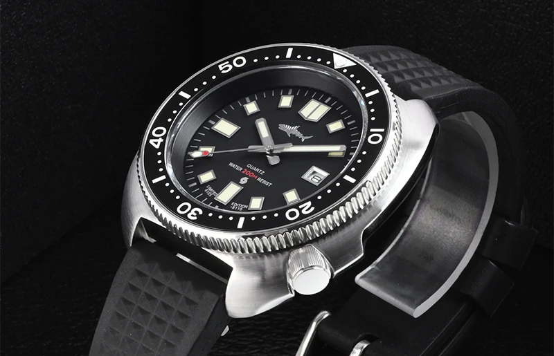 HEIMDALLR Retro Herren-Taucheruhr Stahl/Gummiarmband 20Bar Wasserdicht C3 Leuchtende Keramik-Lünette Saphirglas 2115 Quarz-Uhrwerk – Detail 11