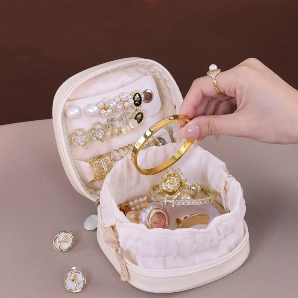 Draagbare sieradendoos met tas met trekkoord Reisketting Armband Oorbellen Ring Opbergzakjes Pu lederen sieraden organisator tas
