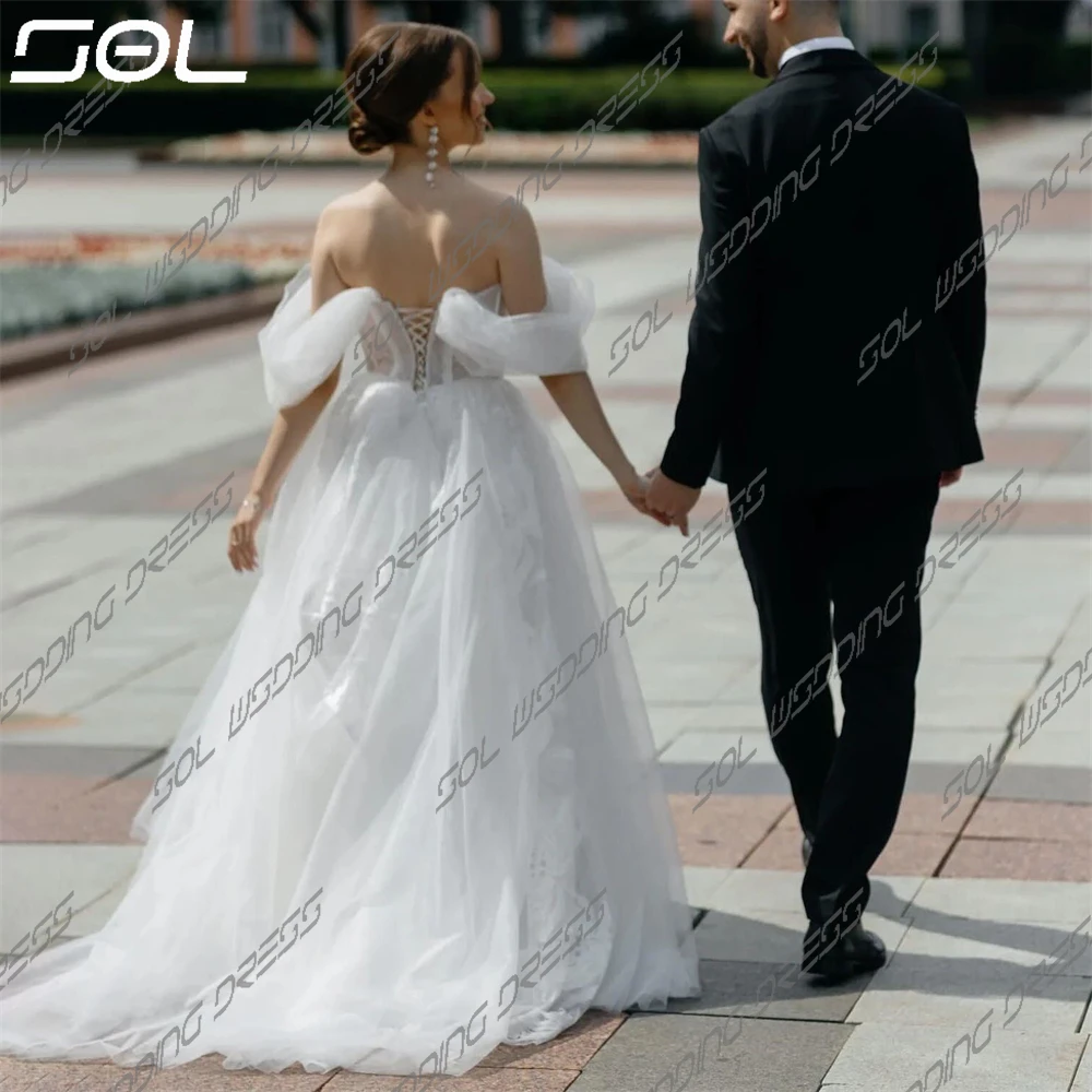 Vestido De novia De tul con escote Corazón, prenda elegante con apliques De encaje, Espalda descubierta, línea A, Sol