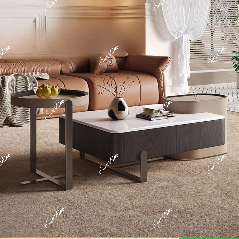 Microcrystalline stone square coffee table side table combination modern simple living room household small apartment