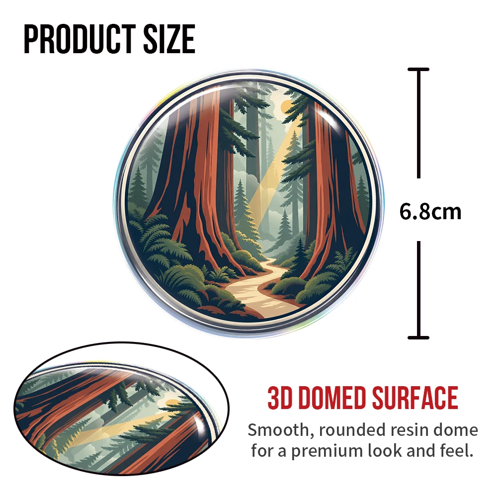 Sunlit Redwood Forest Woodland Trail 3D Epoxy Resin Round Stickers Waterproof Glossy Decals for Car Laptop Tumbler Water Bottle