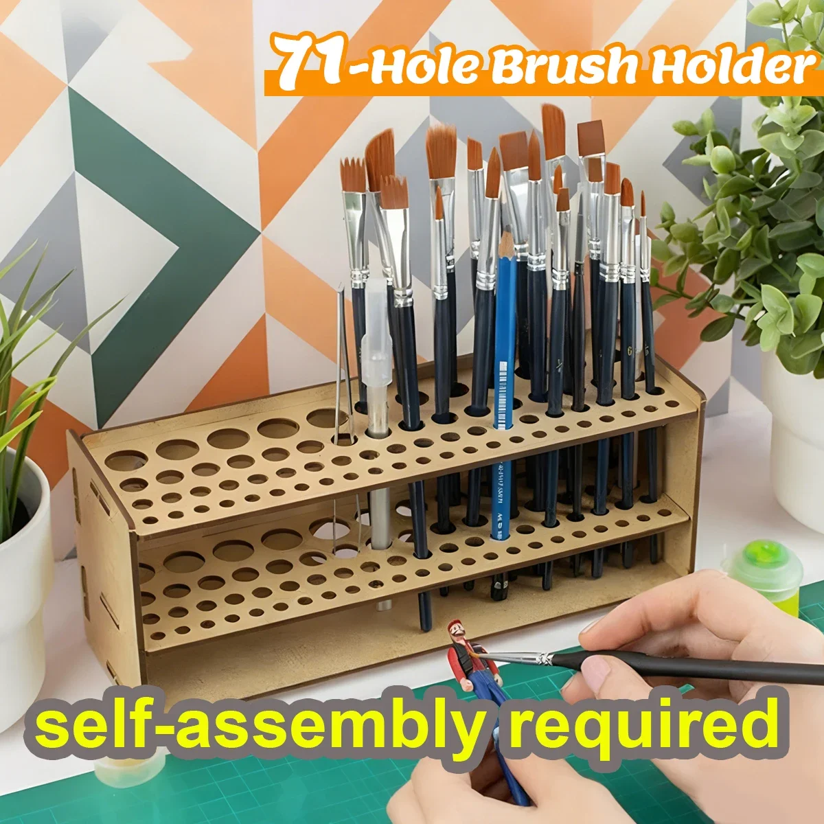 67/71 Holes Wooden Pen Brush Holder Organizer Desktop Storage for Artists Students Makeup Brushes Painting Supplies Stationery